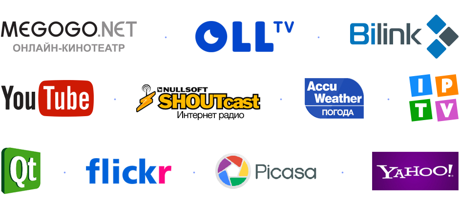 YouTube, Picasa, IPTV, Flickr, Shoutcast...